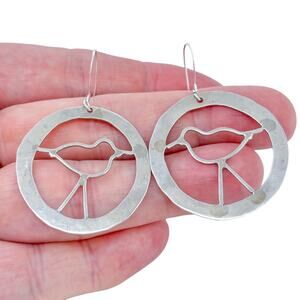 Estate Sterling Silver 925 Open Circle Shore Bird Dangle Earrings